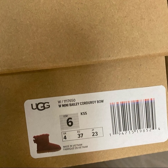 UGG | Mini Bailey Corduroy Bow Boots Kiss Red Size 6 New - Picture 9 of 11